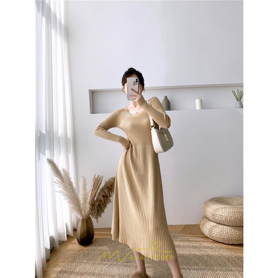 ニットワンピース | ワンピース 秋 秋服 レディース ニット ロングワンピース ロング 長袖 冬 冬服 Aライン 着痩せ 大人上品 お出かけ デート エレガント 送料無料 20代30代40代