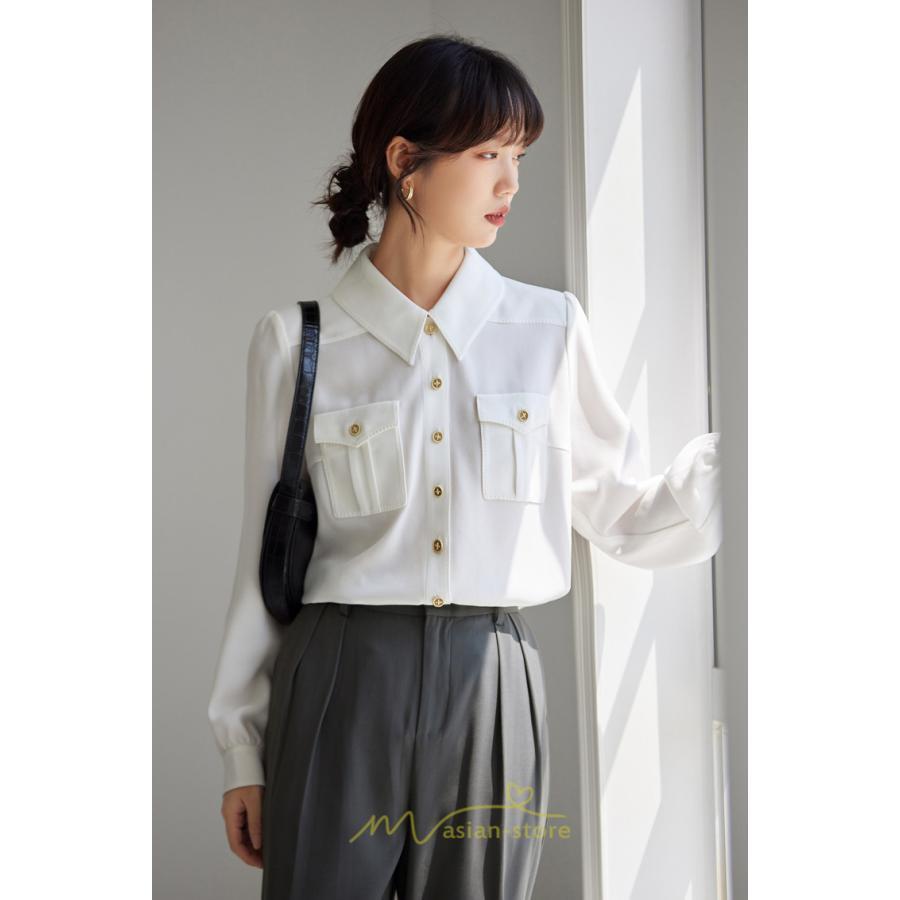 シャツ・ブラウス | ブラウス レディース オフィス 白 フォーマル 長袖 おしゃれ シャツ カジュアル 制服 レギュラー 着回し オフィス 胸ポケット OL 秋服 キレイめ 通勤