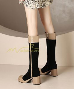 ロングブーツ | レディース ブーツ 秋冬 シューズ 靴 太ヒール チャンキーヒール 合皮ブーツ PUブーツ ロング靴 コスプレ COS くつ 大人 サイドファスナー