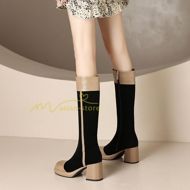 ロングブーツ | レディース ブーツ 秋冬 シューズ 靴 太ヒール チャンキーヒール 合皮ブーツ PUブーツ ロング靴 コスプレ COS くつ 大人 サイドファスナー