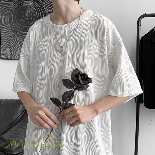 Tシャツ | Tシャツ メンズ カットソー 半袖丸首 シンプル ストライプ 夏新作 カッコウイイ メンズスタイル 上品 半袖 白 カジュアル 黒 クルーネック