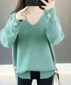ニット・セーター | Vネック ニット ニットトップス プルオーバー 無地 ニットセーター スリット入り 秋冬 ニットソー レディース