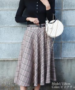 ひざ丈スカート | レディース 膝丈 ベルト付き フレアスカート スカート Aライン スカート ハイウエスト