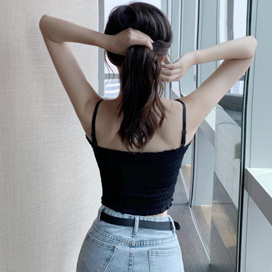 キャミソール | インナー ベアトップ レディース ストラップ付き チューブトップ トップス 韓国ファッション ストレッチ ギャザー飾り フリル