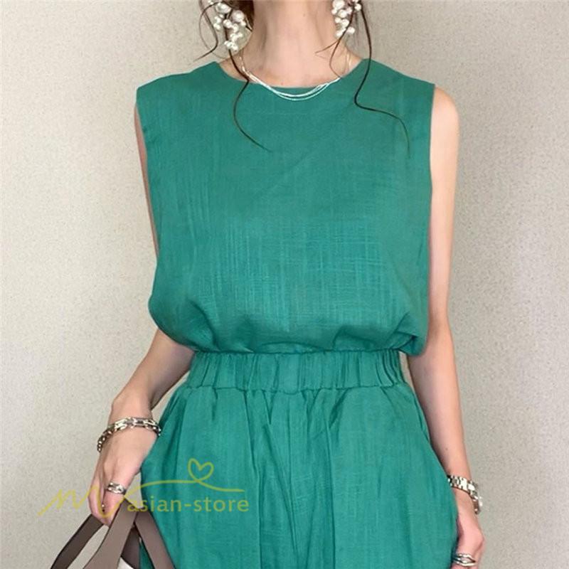 セットアップ | レディース 夏新作 無地 薄手 ワイドパンツ キャミソール ノースリーブ 薄手 上下セット ロングパンツ ガウチョパンツ ルームウェア 可愛い