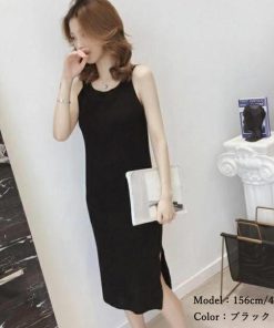ワンピース | スリット レディース タイト膝下丈 ロングワンピ 着やせ バッククロス おしゃれ ニットノースリーブ