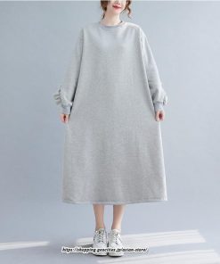 マキシ | ワンピース レディース ロングワンピース 長袖 無地 ゆったり 裏起毛 体型カバー パーカー風 シンプル キレイめ オシャレ 30代 40代 20代 50代　 お出かけ