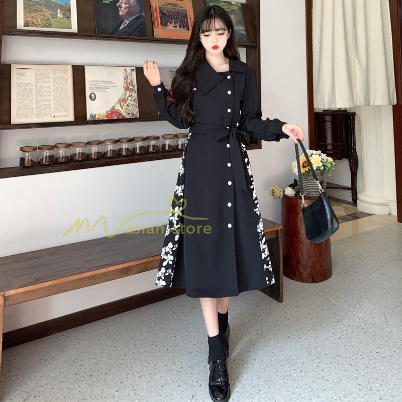 マキシ | ロングワンピース 秋物 レディース ミモレ丈 Aラインワンピース 切り替え フェイク レイヤード風 シャツワンピ お呼ばれワンピース 30代40代 着やせ 重ね着風