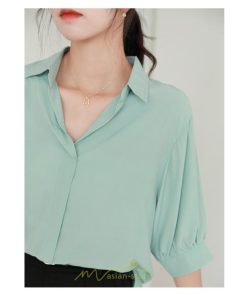 シャツ・ブラウス | レディース シャツ ブラウス 夏コーデ 上品 Vネック 華奢見え 着痩せ オフィス 七分袖 白 ライトグリーン 無地 ビジネス リクルート 日常 おしゃれ 事務服