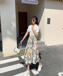 スカート | フレアミモレ丈 Aライン ウェストゴム 花柄 ロング 体型カバー レディース きれいめ 20代30代40代 通勤通学 上品 カジュアル マキシレトロ風