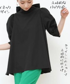 シャツ・ブラウス | ブラウス レディース 半袖 パフスリーブ ノーカラー ハイネック リボン 後ろリボン フォーマル 春夏 2way フレア 20代30代40代50代 通勤通学 蝶結び エレガント