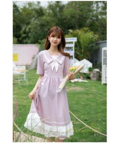 マキシ | ワンピース レディース 春夏 半袖 ハーフスリーブ ワンピース セーラーカラー ロング丈 マキシ丈 フレア お出かけ ビッグ裾幅 ゆったり ワンピース かわいい