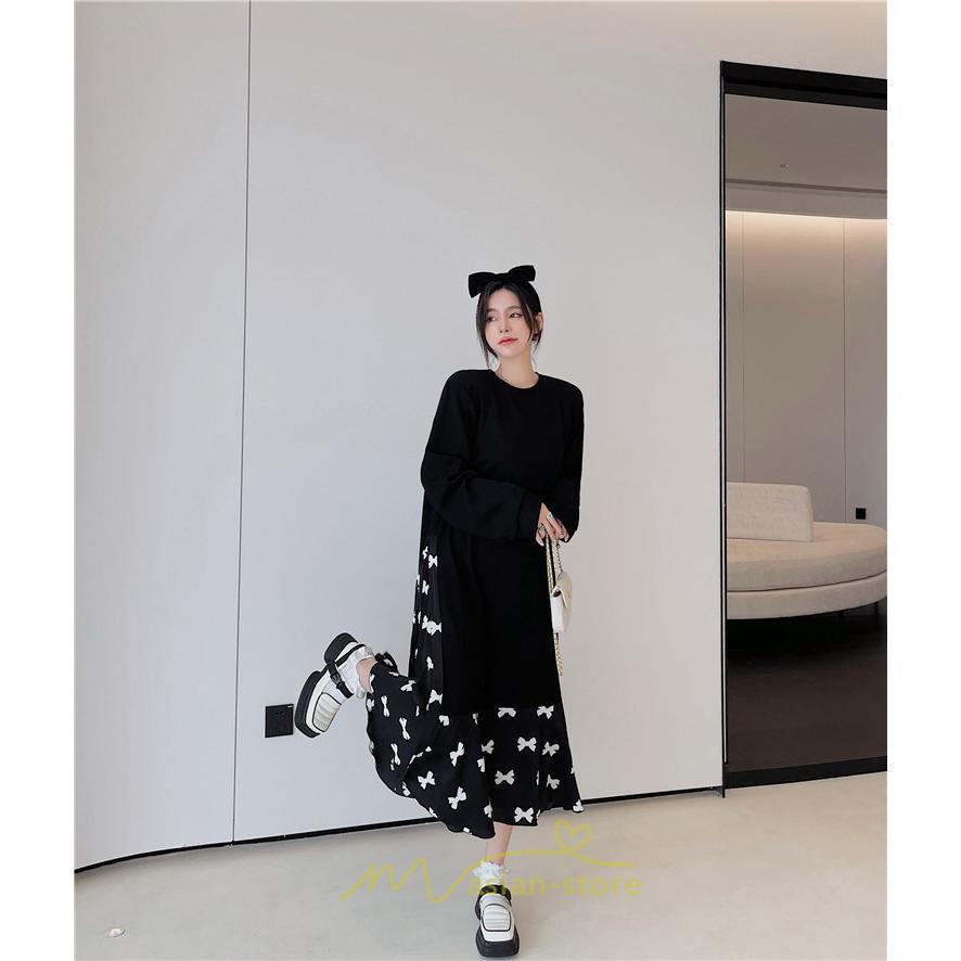 マキシ | ドッキングワンピース 秋 レディース 長袖ワンピース ロングワンピース 切り替えワンピース フェイク Aラインワンピース お呼ばれワンピース レイヤード風