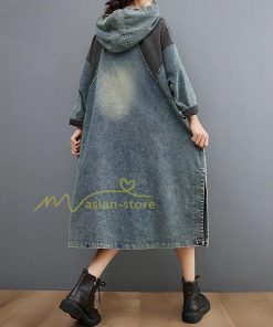 マキシ | ワンピース レディース デニムワンピース ロングワンピース 長袖 大きいサイズ 着痩せ 体型カバー 通勤 OL お出かけ 春秋 フード付き 上品 30代/40代/50代/60代