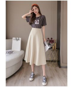 スカート | ミモレフレアAライン無地 エレガント 大きいサイズ 裾広い ハイウエスト 着痩せ 裏地付き 後ろファスナー レディース 通学通勤 体型カバー