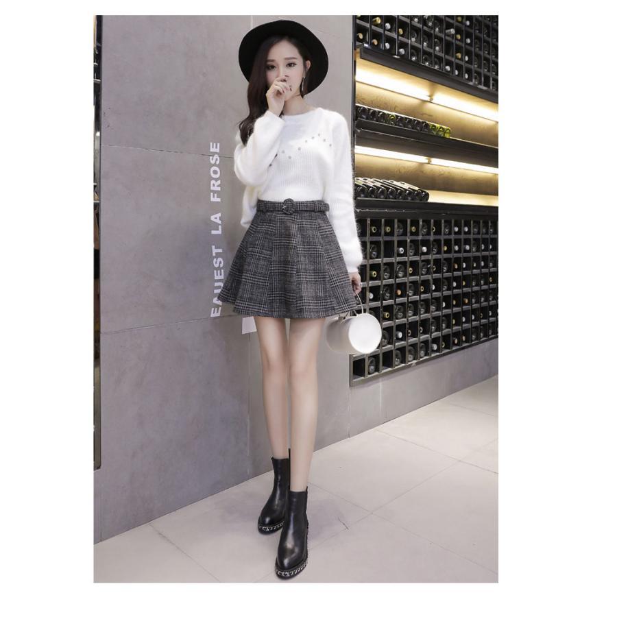 在庫ある | 短納期フレアスカートAラインスカート ミニ丈スカート ハイウエスト 体型カバー 裏地付き ウエストベルト付き チェックスカート 可愛い ラシャスカート 通学通勤