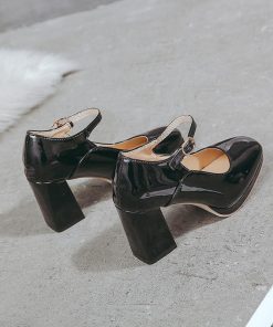 パンプス | ストラップレディース 厚底 スクエアトゥ チャンキーヒール ストラップ 太ヒール ハイヒール 厚底シューズ 25cm 靴 黒