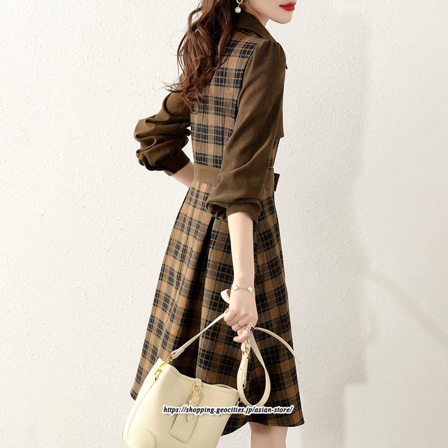 ミディアム | ワンピース レディース 40代 きれいめ シャツワンピース 秋服 長袖ワンピース チェック柄 リボンスカート オシャレ 大人 カジュアル 体型カバー 30代 50代