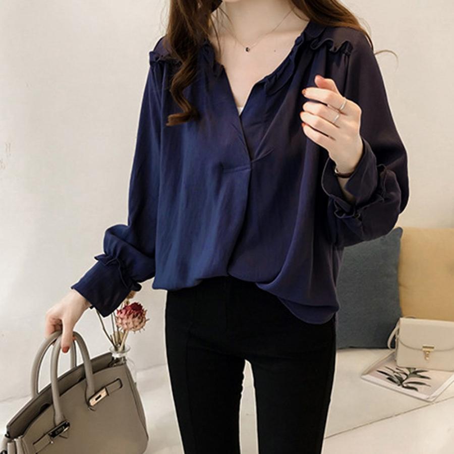 シャツ・ブラウス | 大人 夏 トップス ブラウス オフィス シャツブラウス 長袖 春 フォーマル おしゃれ Vネックブラウス ゆったり レディース