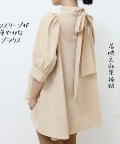 シャツ・ブラウス | ブラウス レディース 半袖 パフスリーブ ノーカラー ハイネック リボン 後ろリボン フォーマル 春夏 2way フレア 20代30代40代50代 通勤通学 蝶結び エレガント