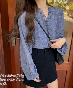 シャツ・ブラウス | 襟フリル シースルー 花柄ブラウス 女性