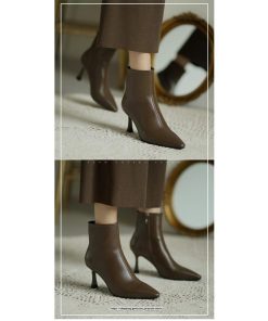 ブーツ | ショートブーティー ハイヒール レディース 可愛い おしゃれ 靴 美脚 脚長 通勤 秋 冬 サイドジッパー パンプス 大人 ピンヒール 高級感