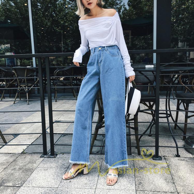 在庫ある | 短納期デニムワイドパンツ レディースボトムスジーンズ 九分丈パンツ デニムボトムス デニムパンツ 春夏秋 薄手 ゆったり 通学通勤 着痩せ ハイウエスト OL 無地