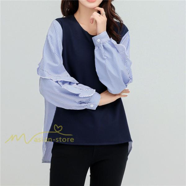 シャツ・ブラウス | Tシャツ レディース トップス 長袖 秋コーデ 切り替え パフスリーブ カットソー ブラウス ゆったり 可愛い カジュアル オフィス 20代30代40代 シンプル 春夏秋