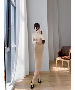 ニットワンピース | ワンピース 秋 秋服 レディース ニット ロングワンピース ロング 長袖 冬 冬服 タイト 切り替え 着痩せ お出かけ 韓国風 20代30代40代50代 通勤 2022新作