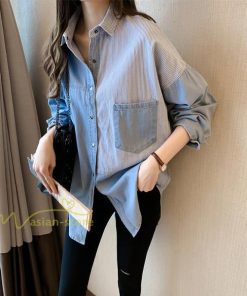 シャツ・ブラウス | シャツ レディース デニムシャツ シャツブラウス 秋コーデ 長袖 デニム 切り替え きれいめ ストライプ カジュアル 上品 2XL 秋 大きいサイズ 春 ライトアウター