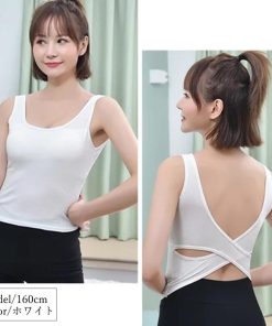 キャミソール | ノースリーブ ブラトップ レディース リブインナートップス セクシー下着 タンクトップ 背中開き パッド付き バッククロス
