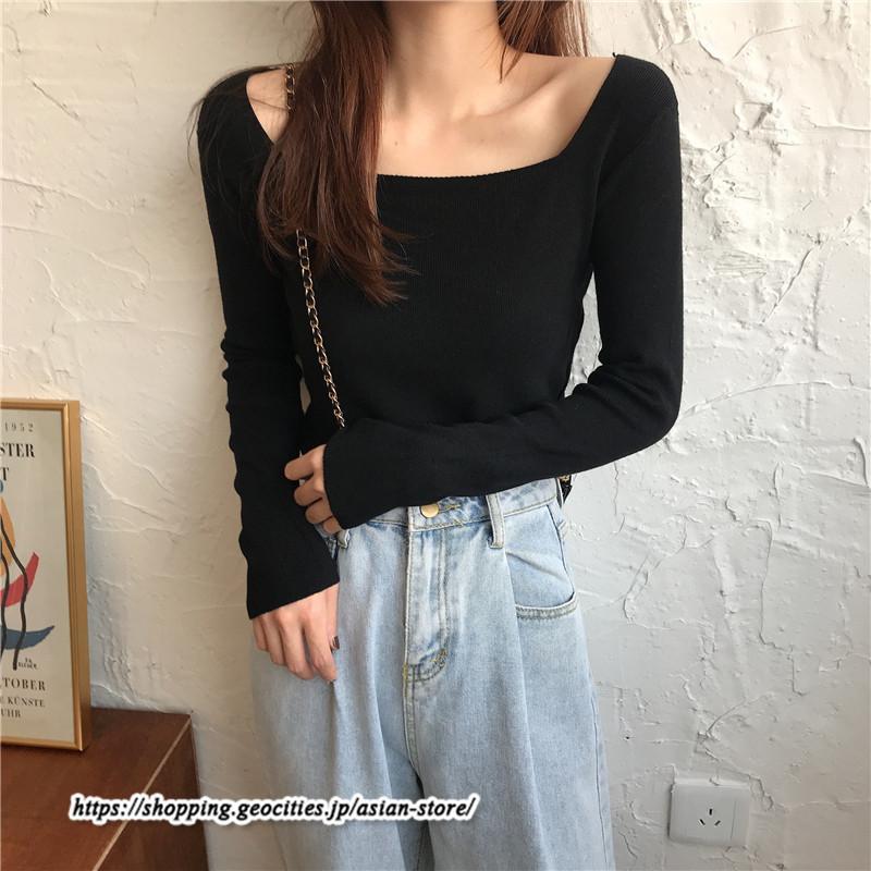 ニット・セーター | カットソー ニット レディース リブニット 長袖 秋冬 春 トップス スリム ストレッチ インナー 無地 長袖ニット 着痩せ 長袖カットソー 通学通勤 プルオーバー