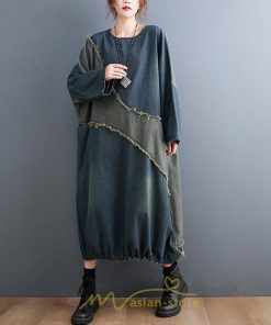 デニムワンピース | デニム ワンピース 春 秋 長袖 レディース カジュアル ひざ下 ミモレ丈 ゆったり 体型カバー ワンピ おしゃれ ワンピース 可愛い 大きいサイズ