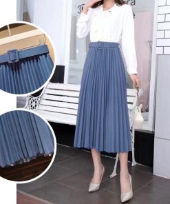 フレアスカート | レディース プリーツスカート 大人 ロング フレアスカート ミモレ丈スカート ベルト付き