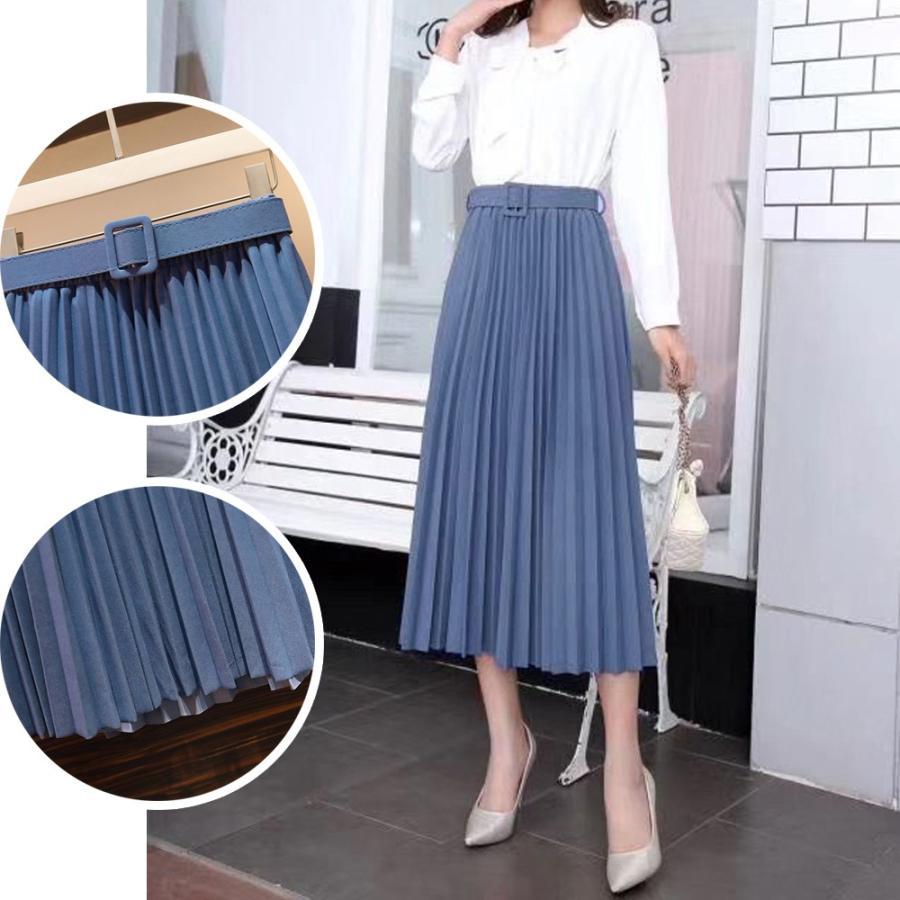 フレアスカート | レディース プリーツスカート 大人 ロング フレアスカート ミモレ丈スカート ベルト付き