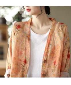 カーディガン | 麻混 レディース 花柄 初秋 リネン カジュアル Vネック 長袖 羽織 きれいめ 春 夏 秋 薄手 おしゃれ 40代50代 ゆったり 20代30代 大きいサイズ