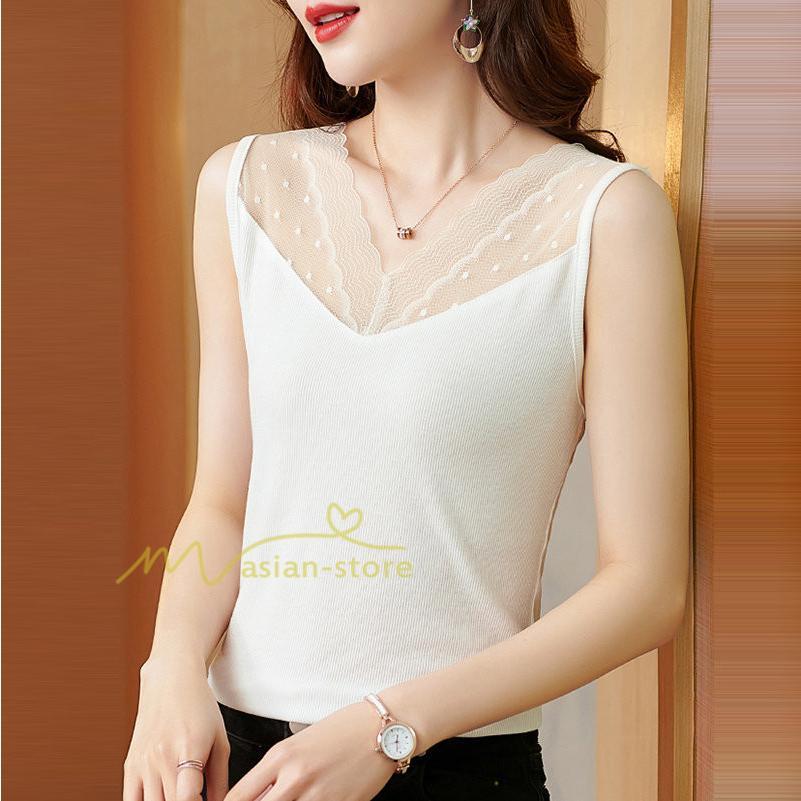 キャミソール タンクトップ | タンクトップ レディース 春夏 インナー トップス ノースリーブ Vネック Vネックタンク レース付き カシュクール 上品 お出かけ 20代30代40代50代 快適 ママ