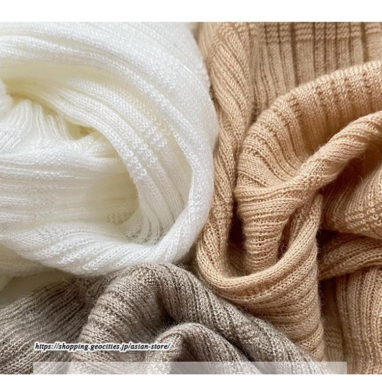 ニット・セーター | カットソー ニット レディース リブニット 長袖 秋冬 春 トップス スリム ストレッチ インナー 無地 プルオーバー 着痩せ 長袖ニット 通学通勤 長袖カットソー