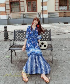 マキシ | 夏ワンピース ロングワンピース フレアワンピース 五分袖 落ち感 涼しい Vネック 大人 可愛い 旅行 パーティードレス お呼ばれワンピース 30代40代 ビーチ