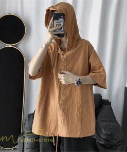 Tシャツ | トップス メンズ カットソー パーカー フード付き カジュアル 無地 7分丈 ゆったり 大きいサイズ 20代 30代 夏新作 ルームウェア 体型カバー シンプル