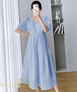ワンピース | マタニティレディース 着痩せ 韓国風 夏新作 マタニティウェア 上品 カジュアル Vネック 産前産後 上品 サマーワンピース マタニティ ひざ下丈
