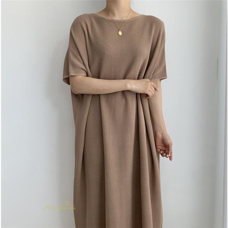 マキシ | ワンピース 夏 春 レディース 半袖 カジュアル 30代 20代 ロング かわいい 無地 5分袖 ゆるシルエット 体型カバー ビッグシルエット カジュアル