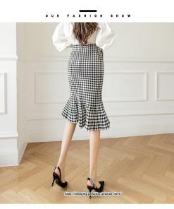 スカート | マーメイドニットレディース ひざ丈 チェック柄 おしゃれ かわいい レディース ボトムス 2022年秋冬 ニット きれい