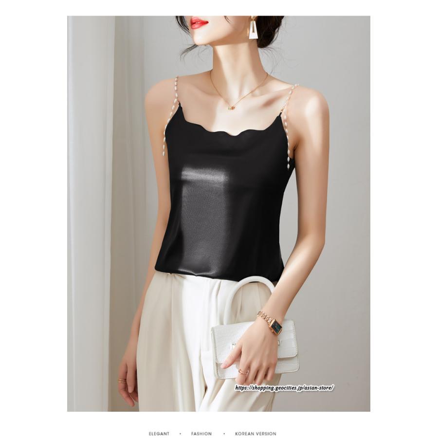 キャミソール タンクトップ | キャミソール サテン インナー レディース 重ね着 キャミ サテン生地 下着 肌着 ノースリーブ 光沢感のあるキャミソール 秋 滑らかな手触り 夏 トップス 春