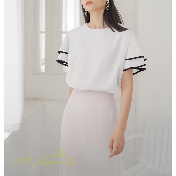 tシャツ・カットソー | トップス Tシャツ レディース 半袖 クルーネック ゆったり おしゃれ ブラウス 着痩せ 春 夏 秋 新作 L M 可愛い スカラップ袖 カジュアルTシャツ 無地