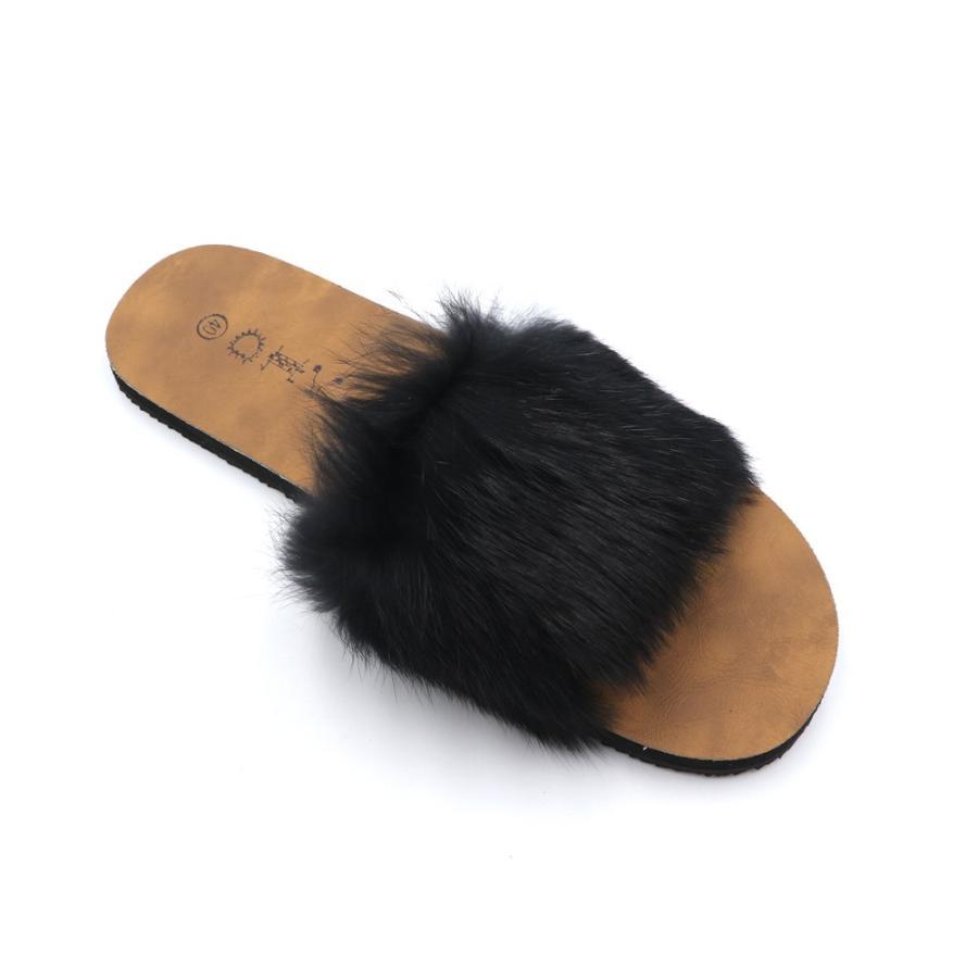 サンダル | ファーレディースミュール ぺたんこ スリッパ 韓国