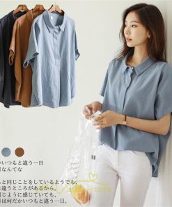 シャツ・ブラウス | ブラウス トップス 半袖 レディース 韓国風 2022新作 体型カバー シャツ 20代 30代 40代 50代 60代 大人 無地 可愛い ゆったり 夏 春 夏服 おしゃれ