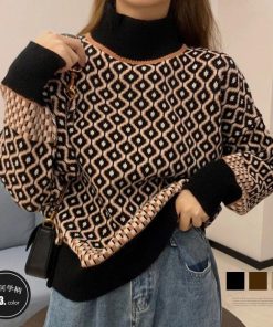 ニット・セーター | 配色ダイス柄ニットトップスハイネック