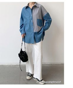 シャツ・ブラウス | ドッキングシャツ レディース 秋物 切替 デニムシャツ ライトアウター トップス 前後差 ゆったり 大きめ 長袖シャツ 20代40代 体型カバー 大人 通学通勤