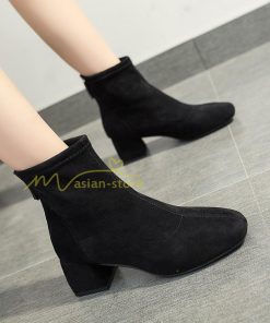 ショートブーツ | ブーティー ブーツ レディース シューズ 靴 太ヒール チャンキーヒール スエードブーツ くつ 後ろファスナー 美脚 春秋冬 大人 黒靴 スエード調